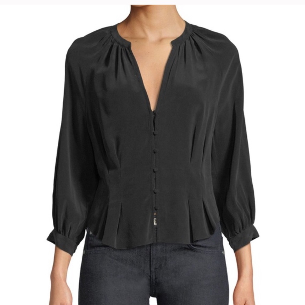 Joie Black Bitina Silk Blouse in Caviar